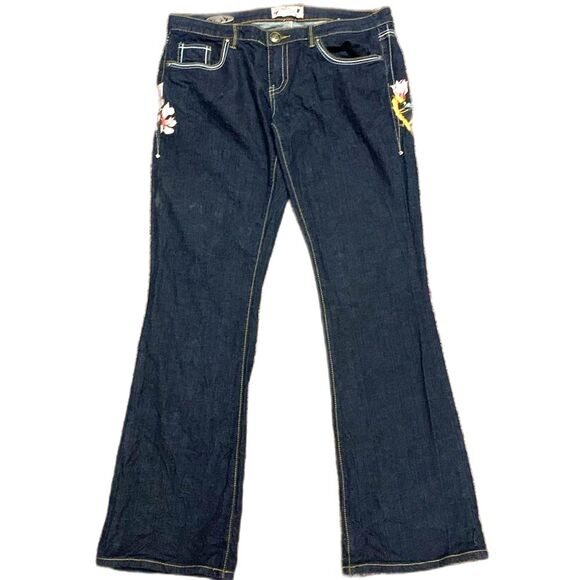 Ruthless Art Vintage Blue Dark Wash Low Rise Embroidered Bootcut Jeans Sz 13/31 - Picture 1 of 16